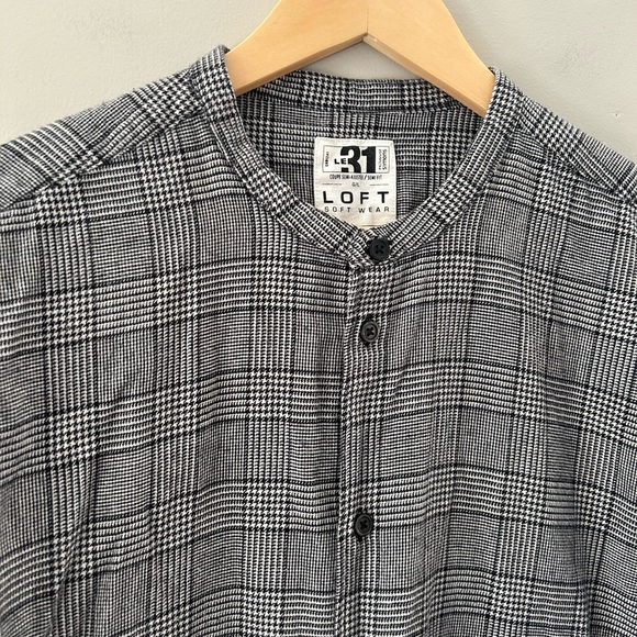 Le 31 by Simon’s Men’s Houndstooth High Collar Button Down Semi-Fit Long Sleeve - Picture 2 of 5